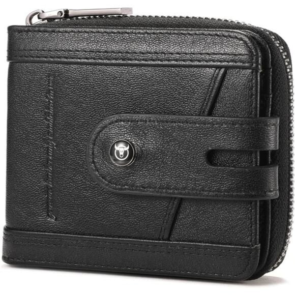 Genuine Leather Wallet with Zipper Black - Picture 1 of 6